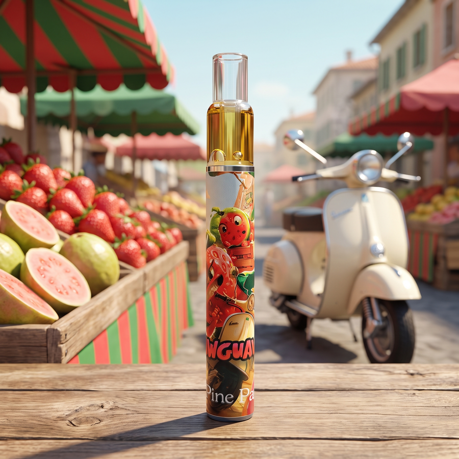 Strawguava Live Rosin Disposable 0.5g by Pine Park, lifestyle product photo