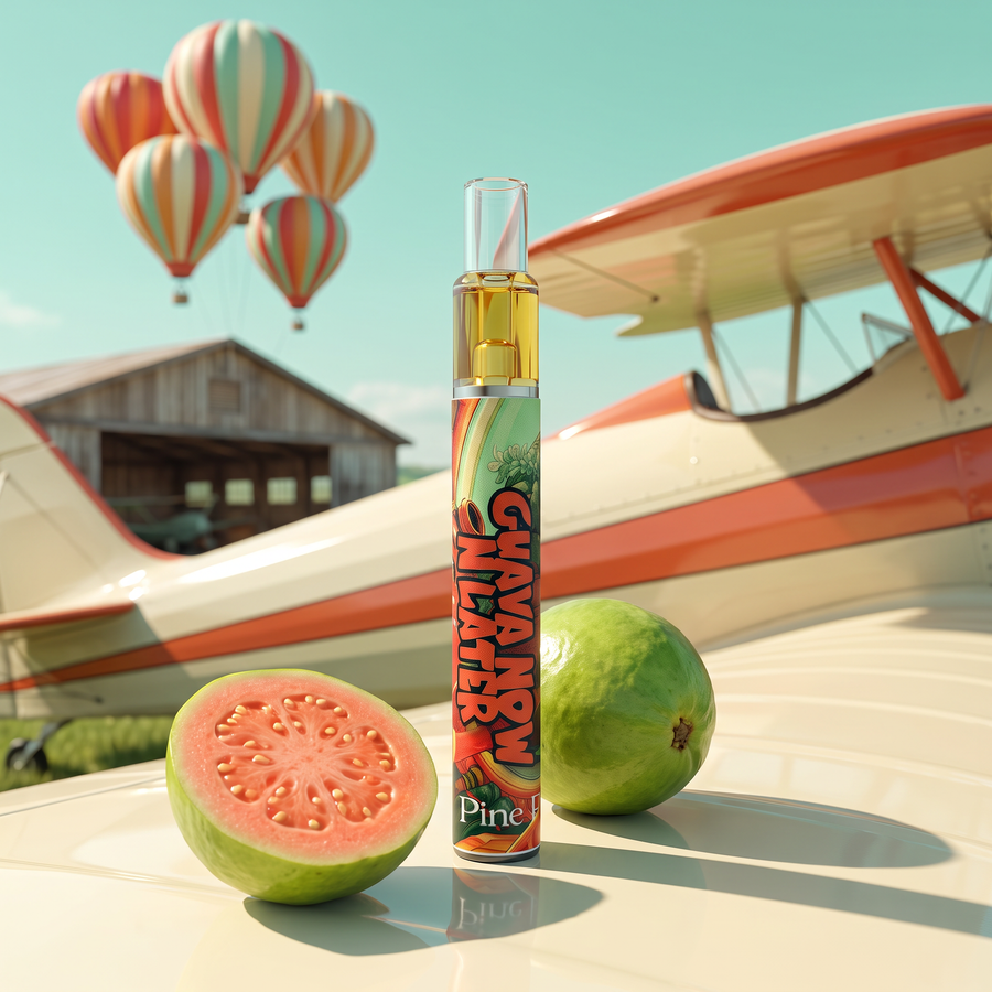 Guava Now N Later Live Rosin Disposable 0.5g by Pine Park, lifestyle product photo