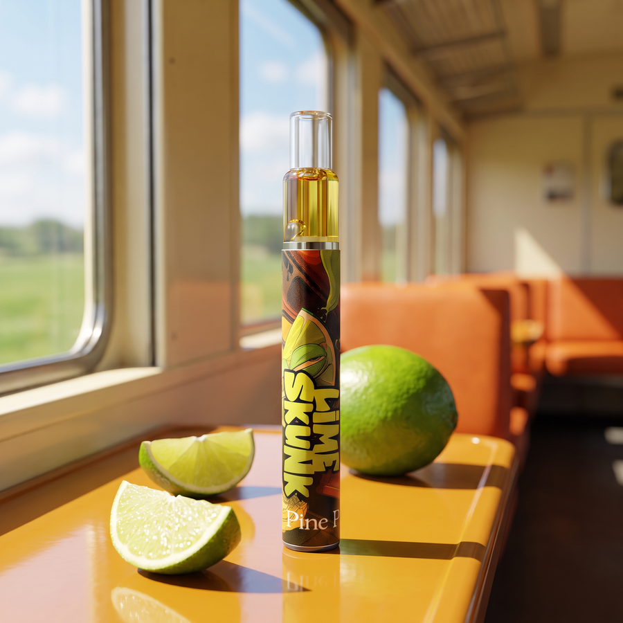Lime Skunk Live Rosin Disposable 0.5g by Pine Park, lifestyle product photo