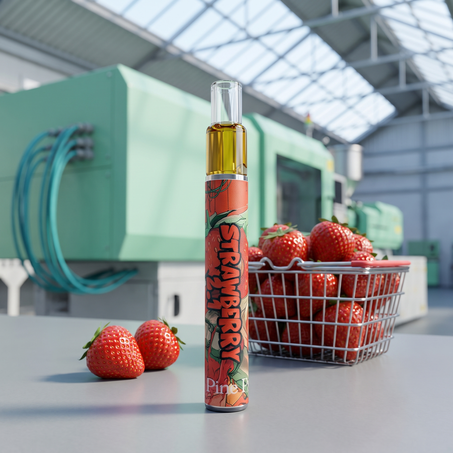 Strawberry 2.1 Live Rosin Disposable 0.5g by Pine Park, lifestyle product photo